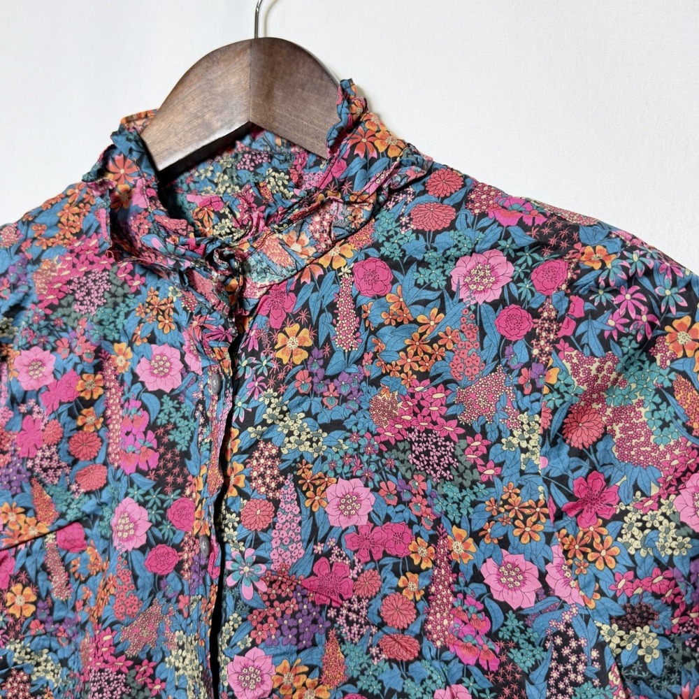 J.Crew Liberty Fabrics Floral Ruffle Collar Shirt AS739 Pink Blue Multi Womens M